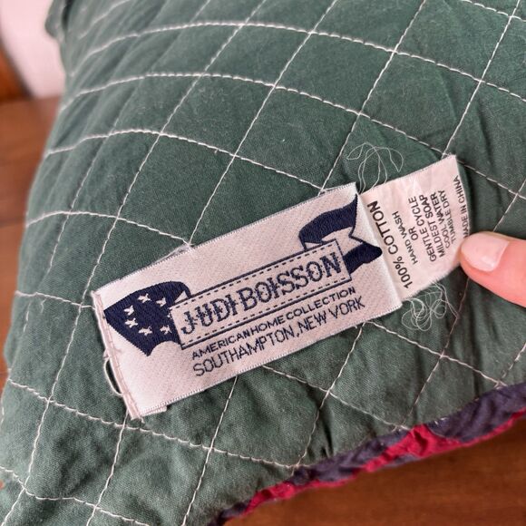 VTG Judi Boisson Cotton Log Cabin Patchwork Quilted Throw Pillow 90s 16x16" - Picture 6 of 8